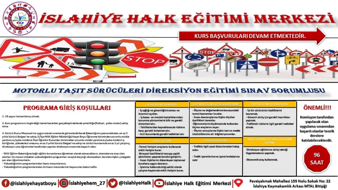 MOTORLU TAŞIT SÜRÜCÜLERİ DİREKSİYON EĞİTİMİ SINAVI SORUMLUSU KURSU